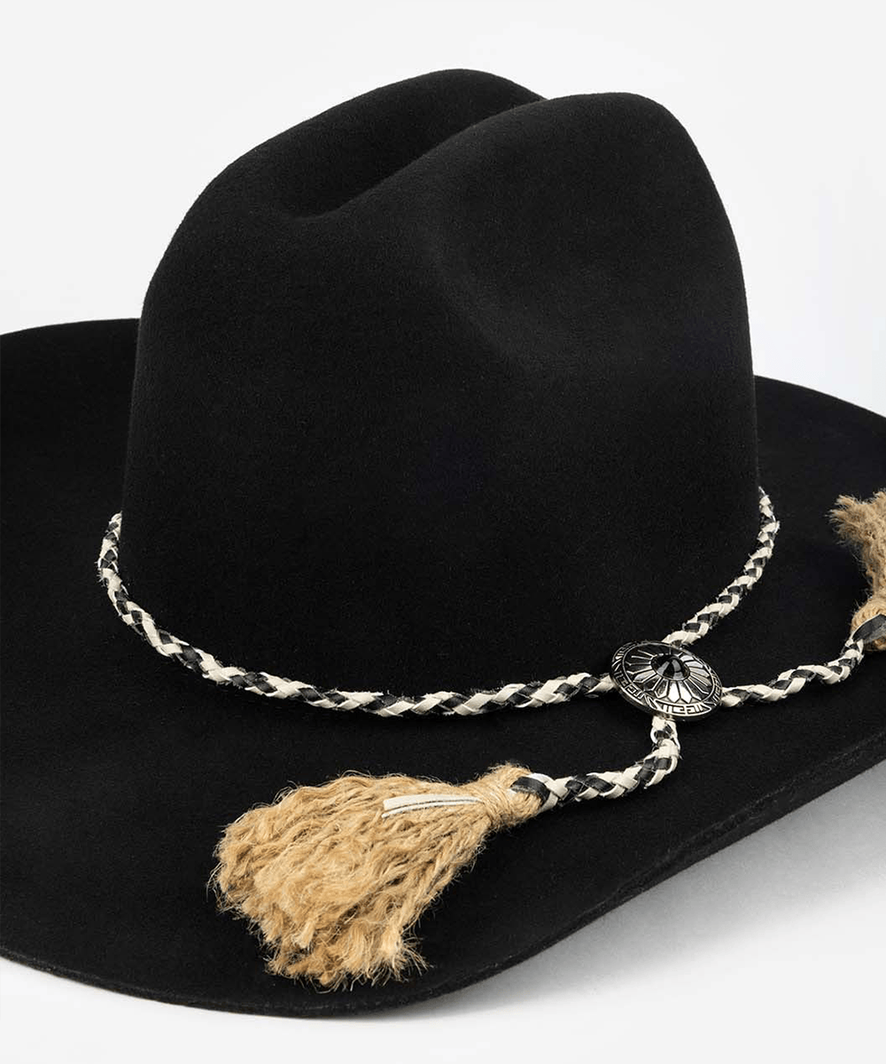 Braided Bolo Tassel Band #color_white-black