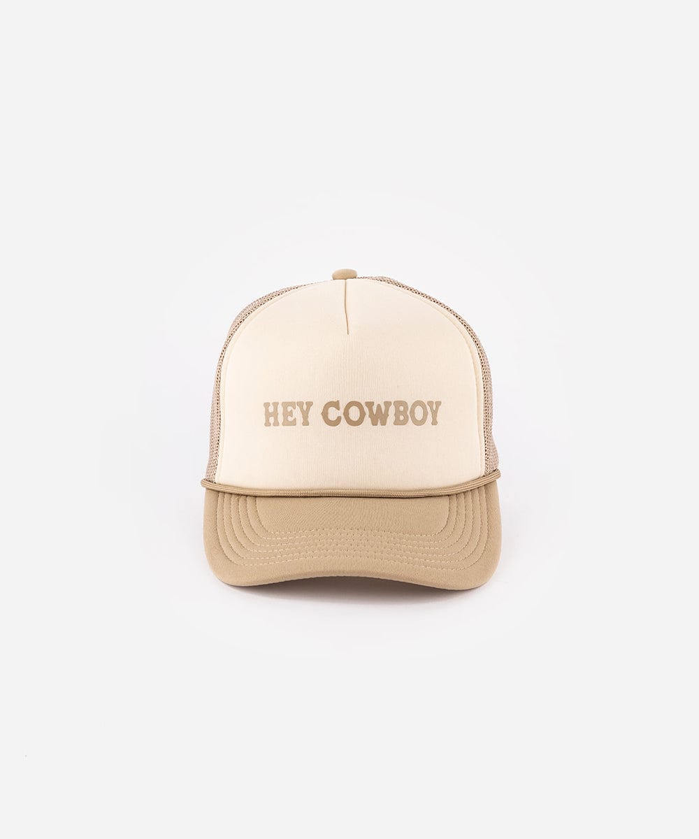 A tan and cream cap with 'Hey Cowboy' text on a white background #color_cream - tan