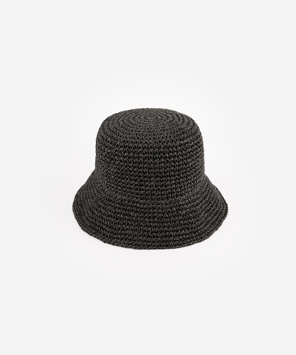 Black woven bucket hat on a light gray background #color_black