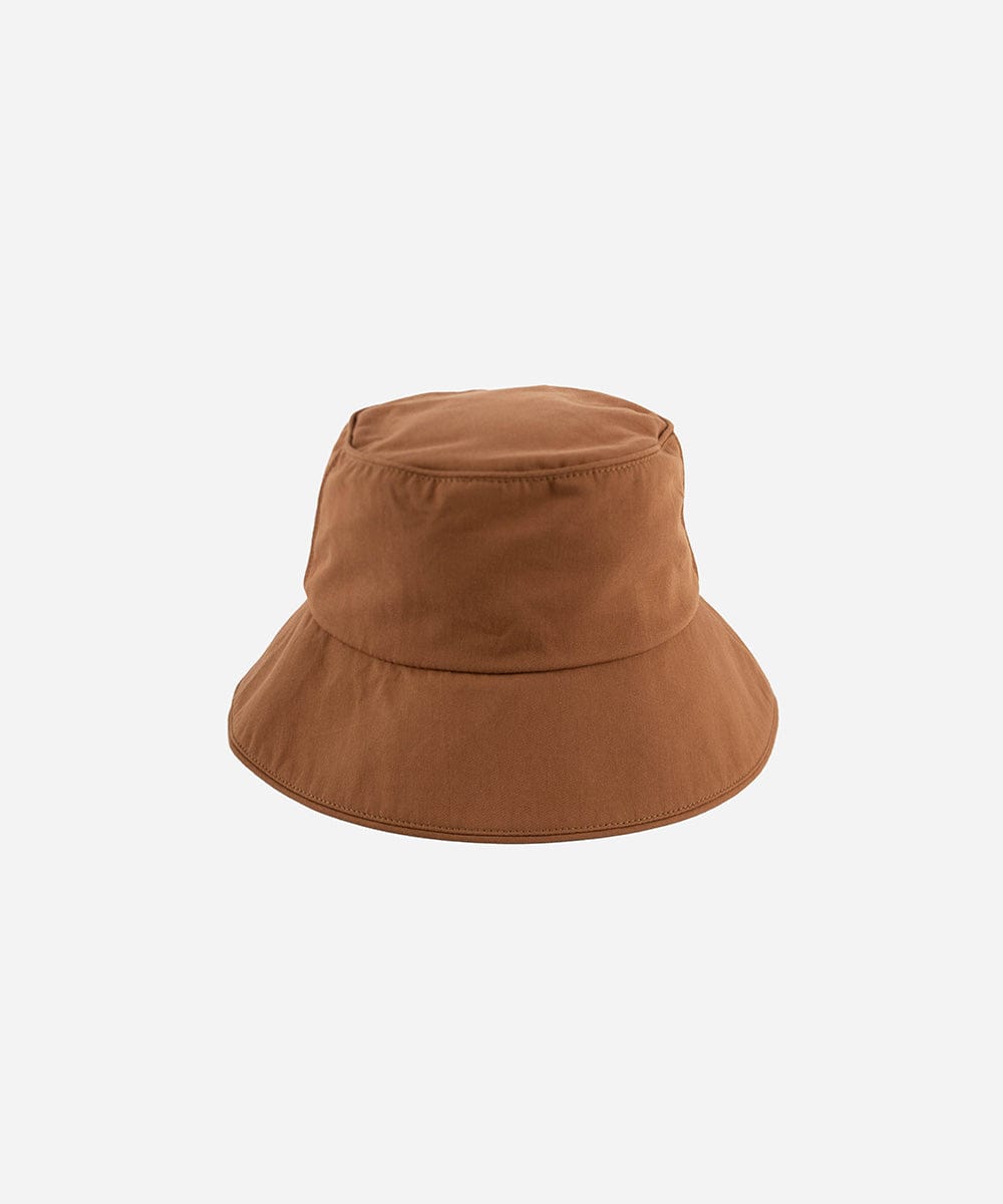 A brown packable bucket hat displayed on a lain background #color_brown