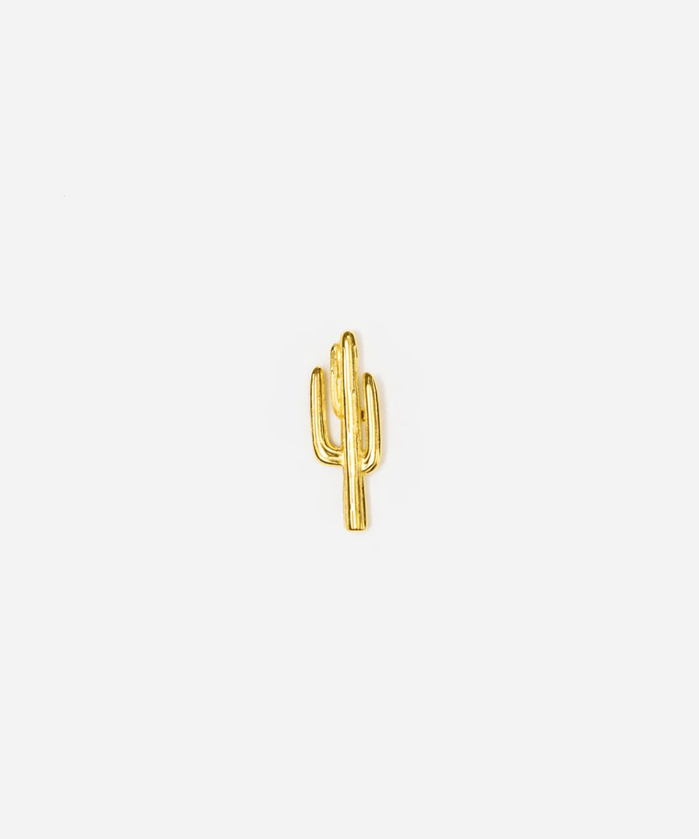 Gold cactus-shaped hat pin on a white background #color_gold