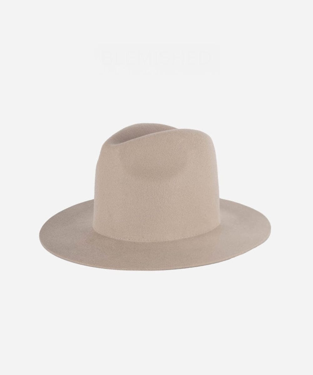 An ivory colored tall fedora hat on a white background background #color_ivory