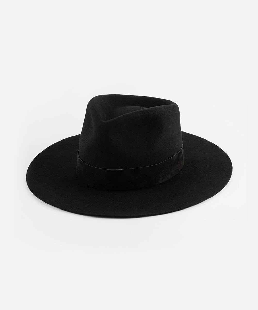 Black fedora hat with a band on a white background #color_black