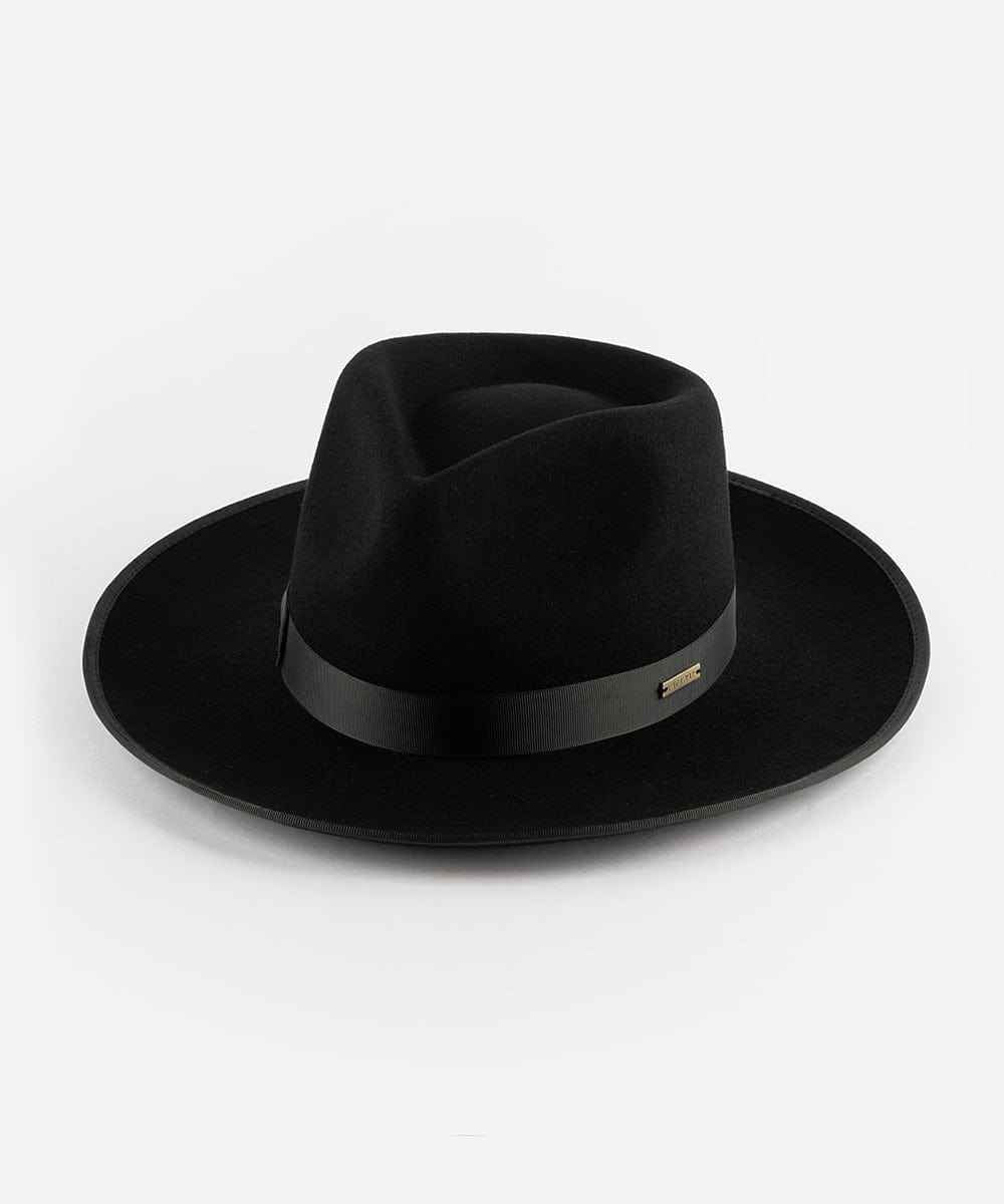 Black fedora hat with a band on a white background #color_black