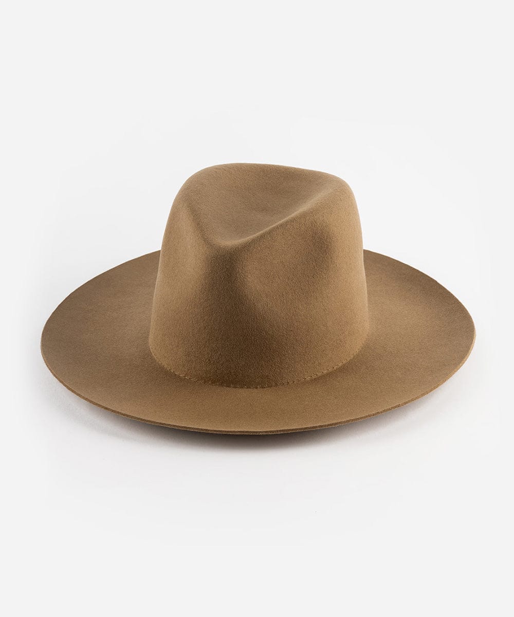A brown fedora hat on a plain background #color_brown