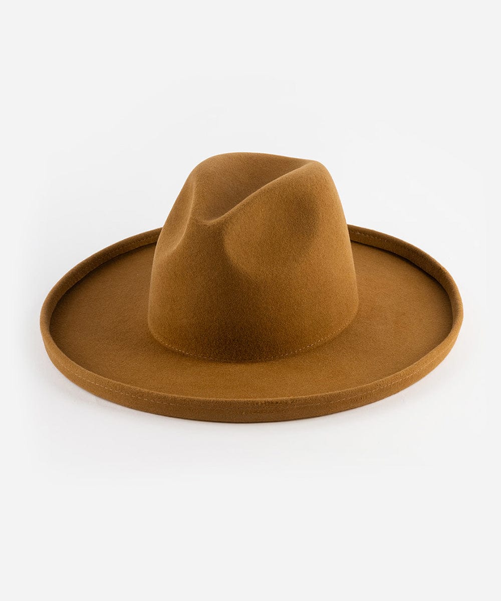 A cinnamon colored pencil brim felt fedora hat with a flat crown and even brim on a white background #color_cinnamon