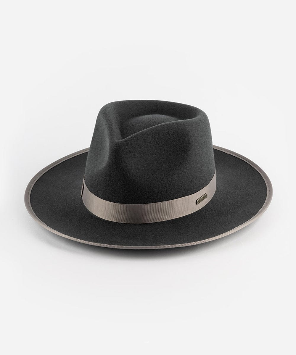 Dark Grey fedora hat with a band on a white background #color_dark grey