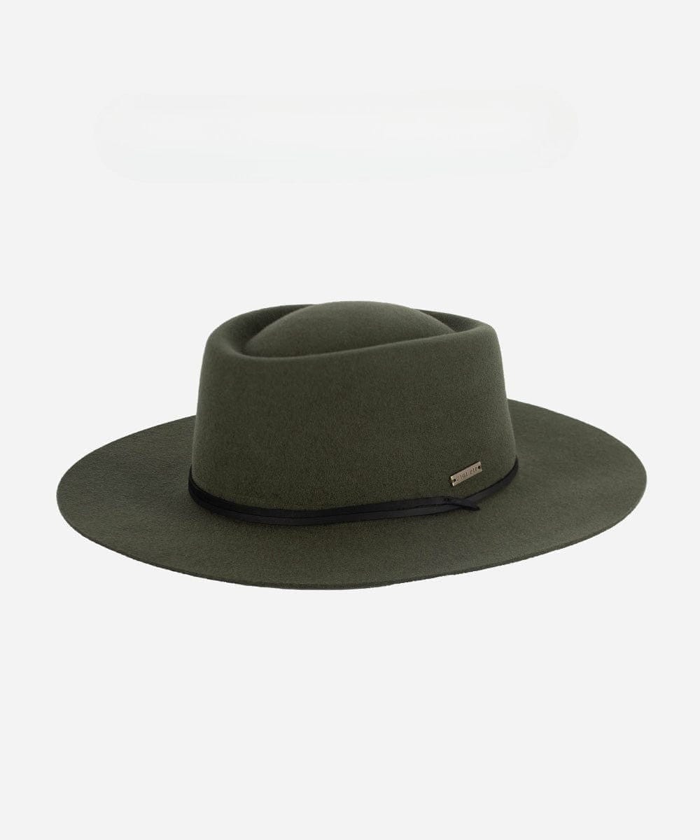 A green fedora hat with a hat band on a plain background #color_green