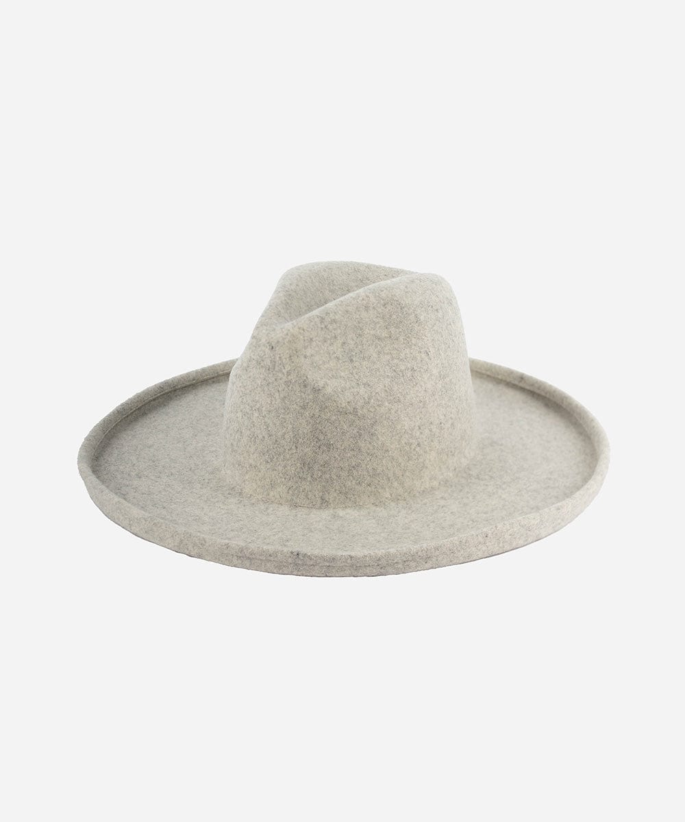 A heather grey pencil brim fedora hat on a plain background #color_heather grey