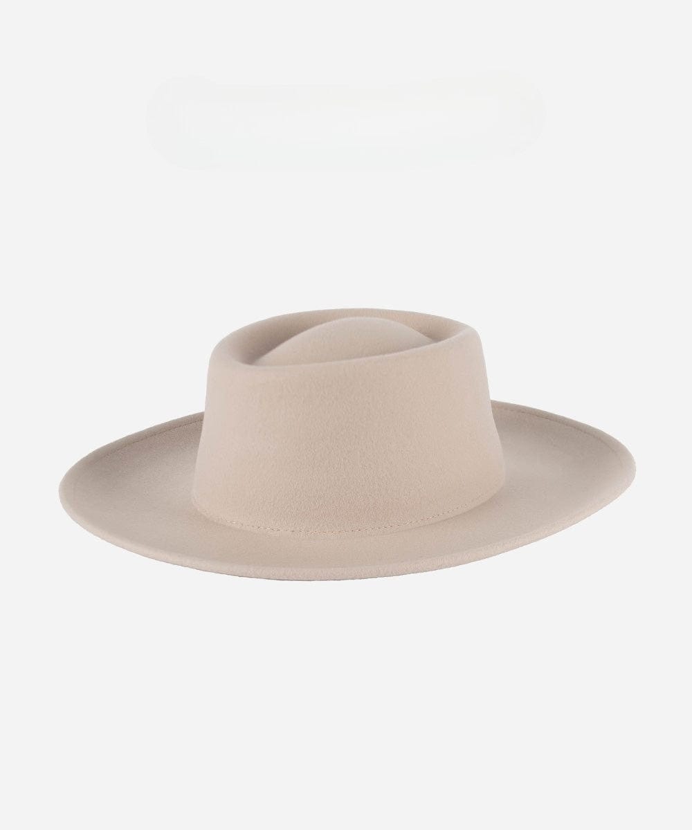 An ivory colored gambler hat on a plain background #color_ivory