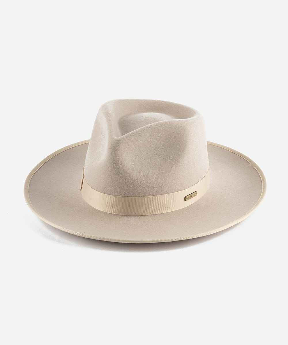 Ivory colored fedora hat with a band on a white background #color_ivory