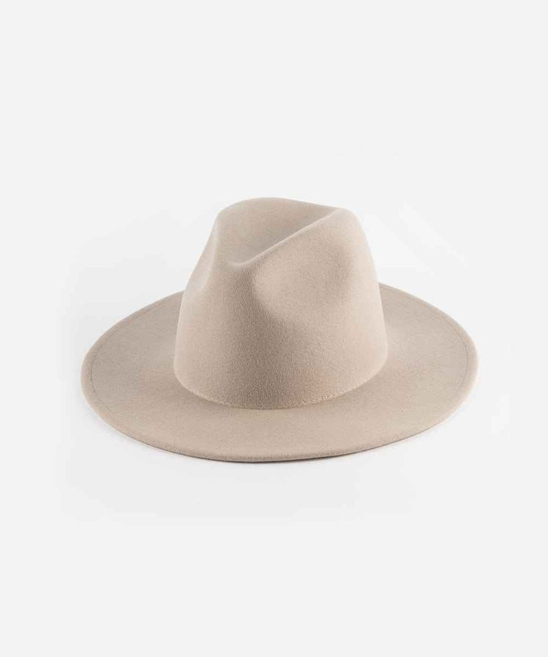 An ivory colored fedora hat on a white background #color_ivory