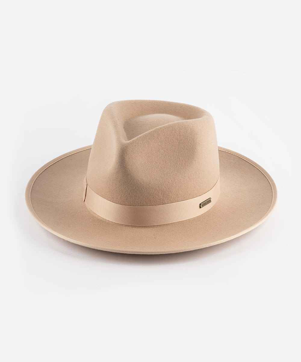 Nude fedora hat with a band on a white background #color_nude