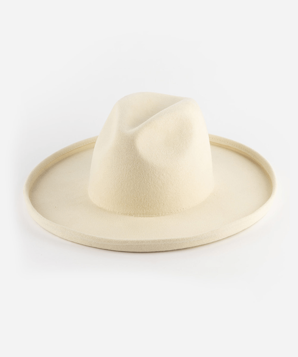 An off white pencil brim felt fedora hat on a white background #color_off white