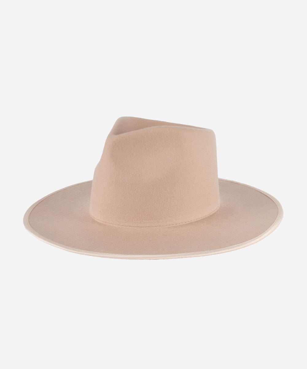 A pale nude colored fedora hat on a white background #color_pale nude