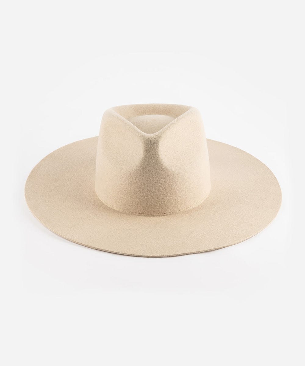 A cream fedora hat made of Australian wool, displayed on a plain background. #color_cream