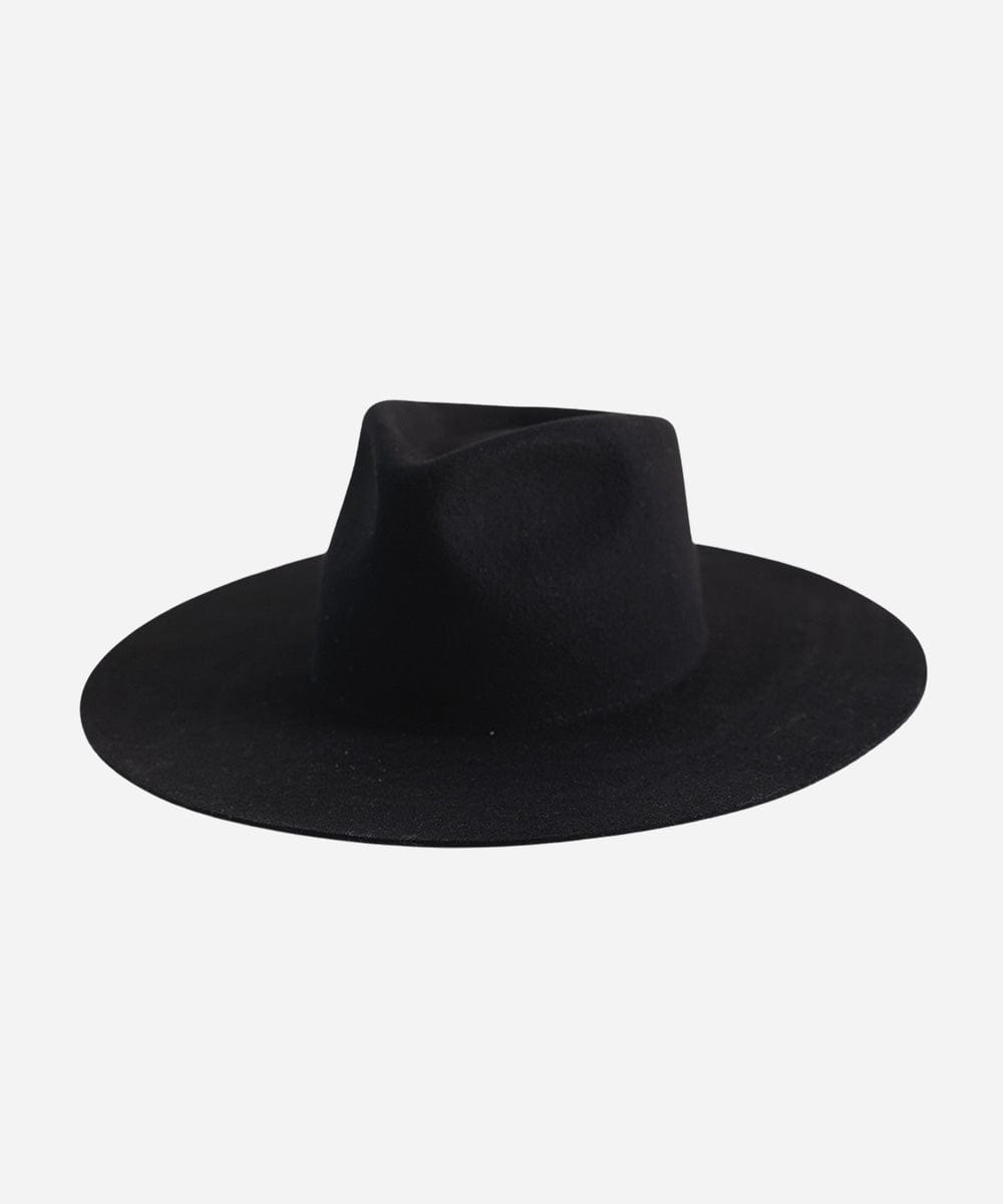 A black fedora hat made of Australian wool, displayed on a plain background. #color_black
