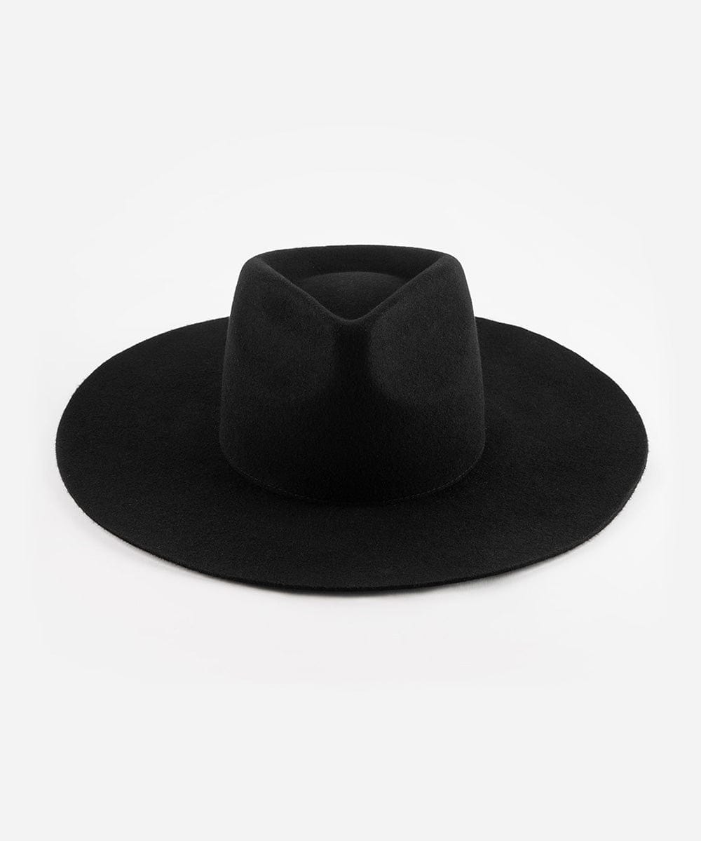 A black fedora hat made of Australian wool, displayed on a plain background. #color_black