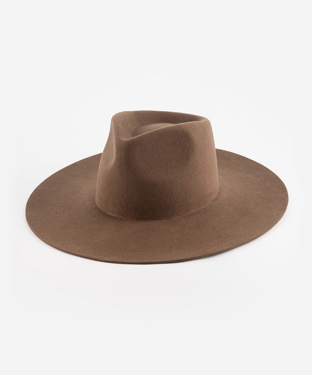 A chocolate colored fedora hat made of Australian wool, displayed on a plain background. #color_chocolate