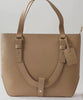 A beige Hayes Hat Carrying Tote bag with a white cowboy hat against a plain background #color_tan