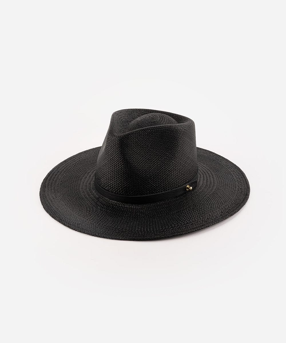 A black straw hat with a hat band on a white background #color_black