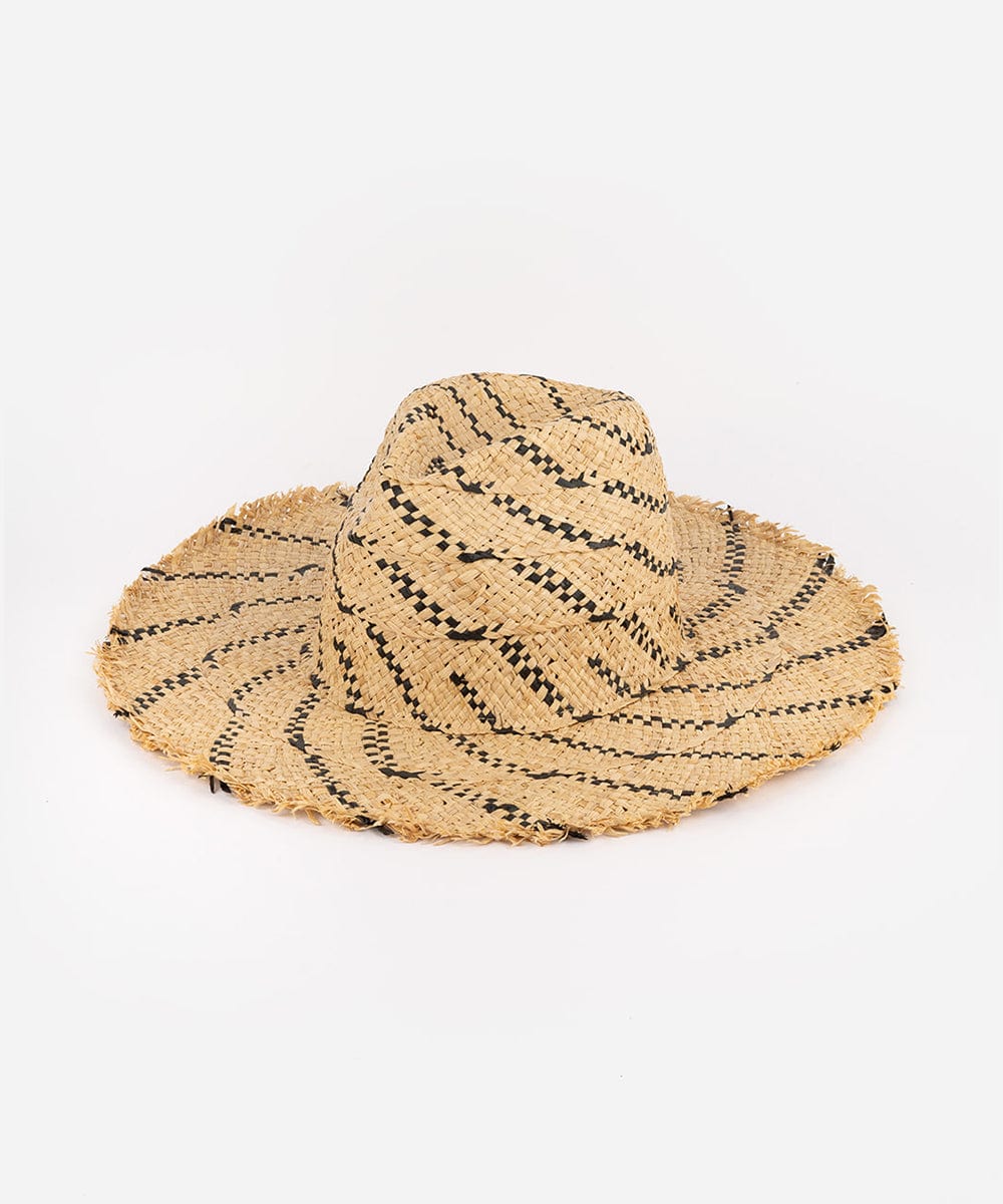 A natural colored straw hat with black patterns on a white background #color_natural - black