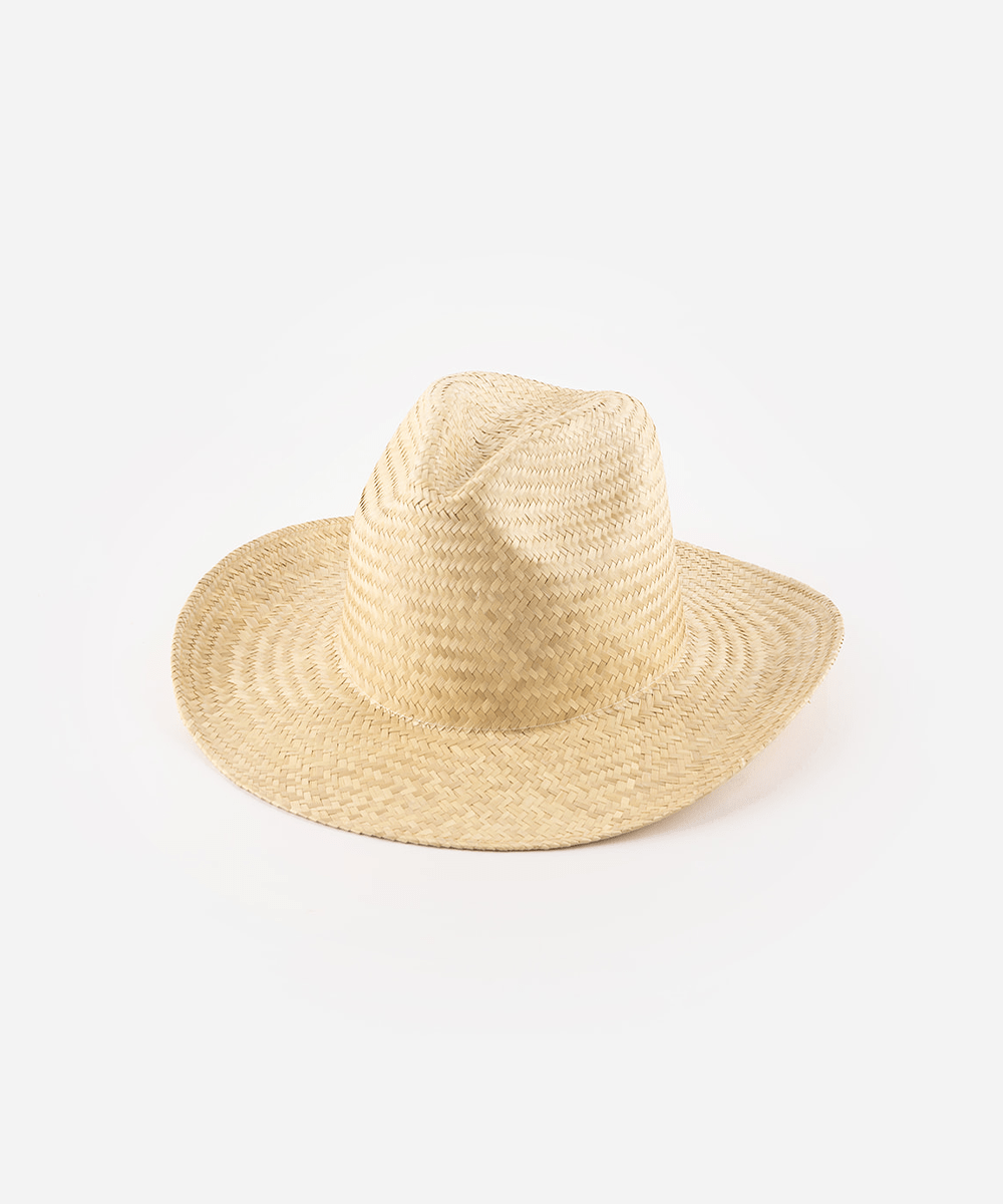 A natural colored straw cowboy hat with a classic pinched crown and a wavy western upturned brim, displayed against a white background. #color_natural