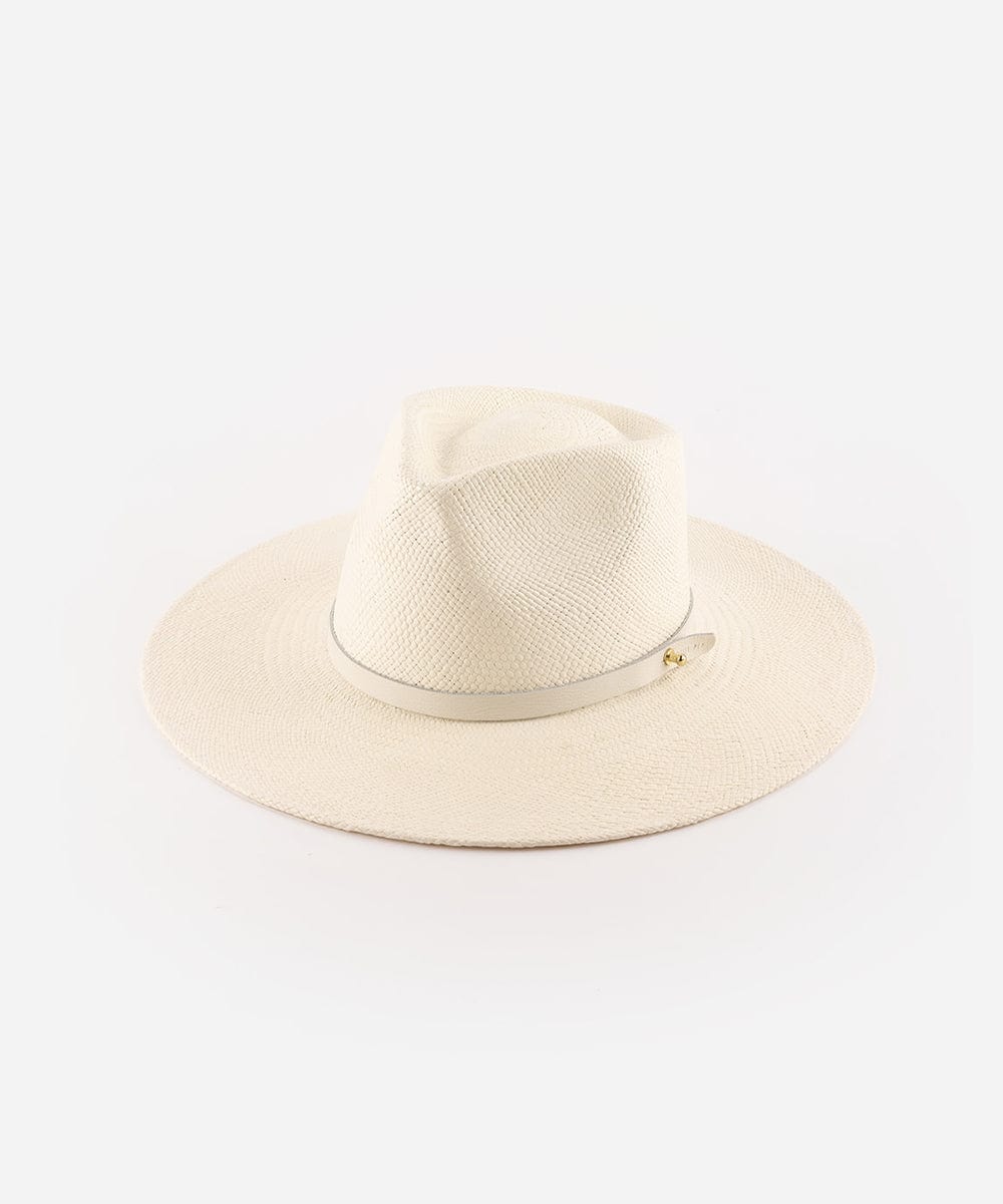 A white straw hat with a hat band on a white background #color_white
