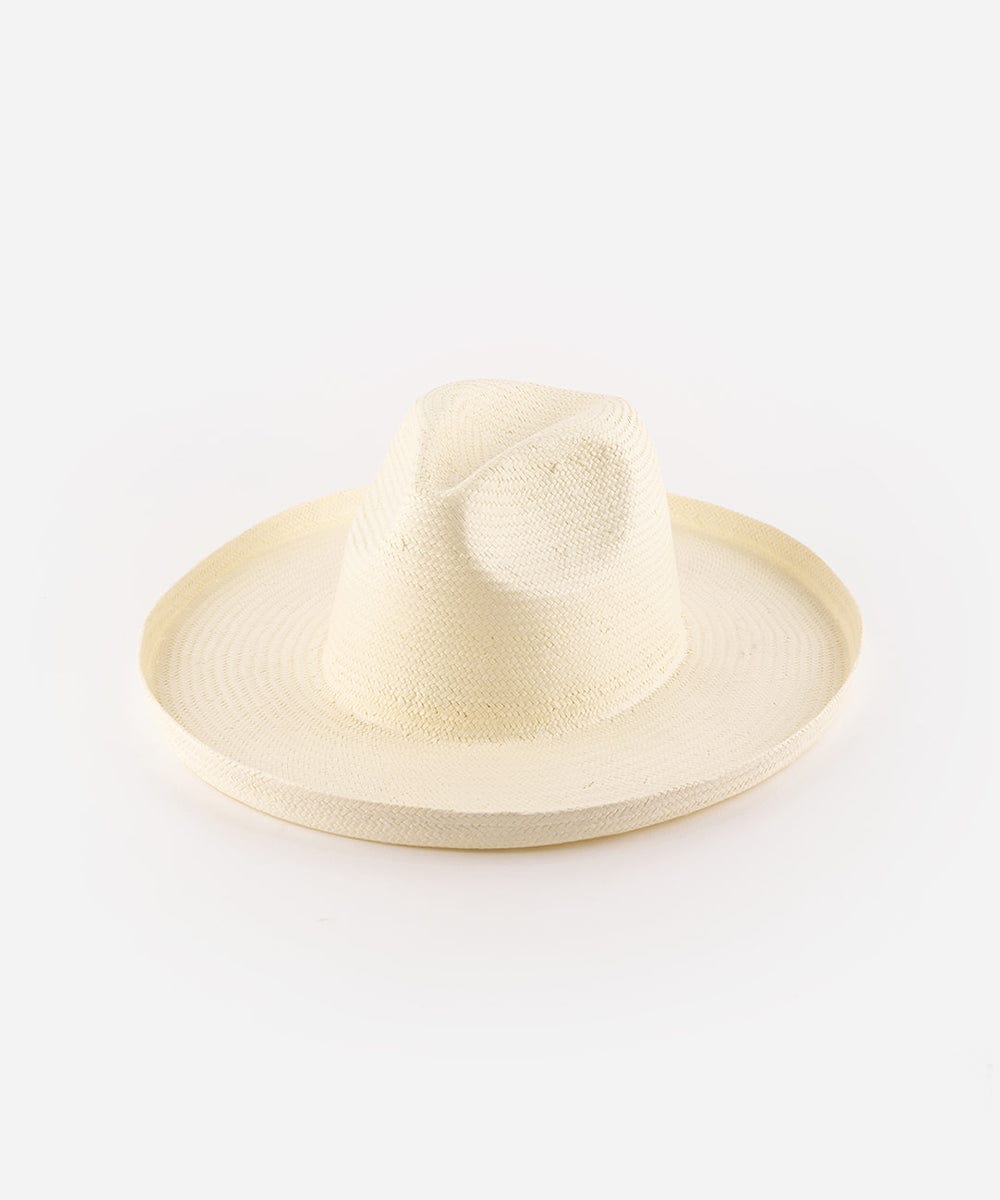 A white pencil brim fedora hat made of paper straw, displayed against a white background. #color_white