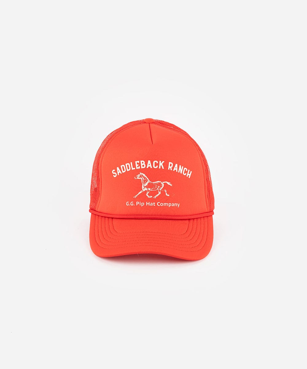 A vintage red colored cap with 'Saddleback Ranch' text and logo on a white background #color_vintage red